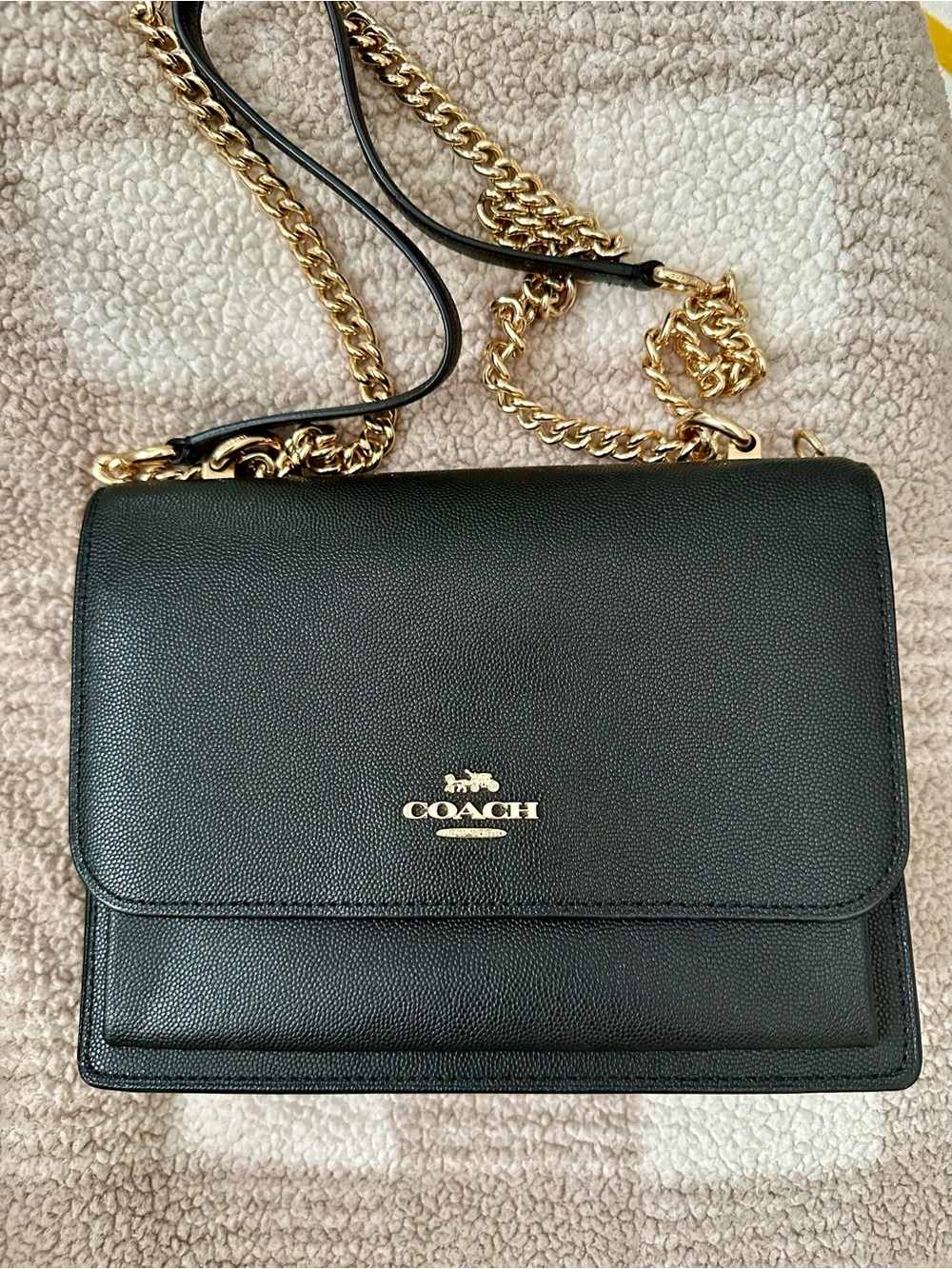 Coach Black Pebbled Leather Crossbody with Gold Chain Strap - Picture 1 of 2